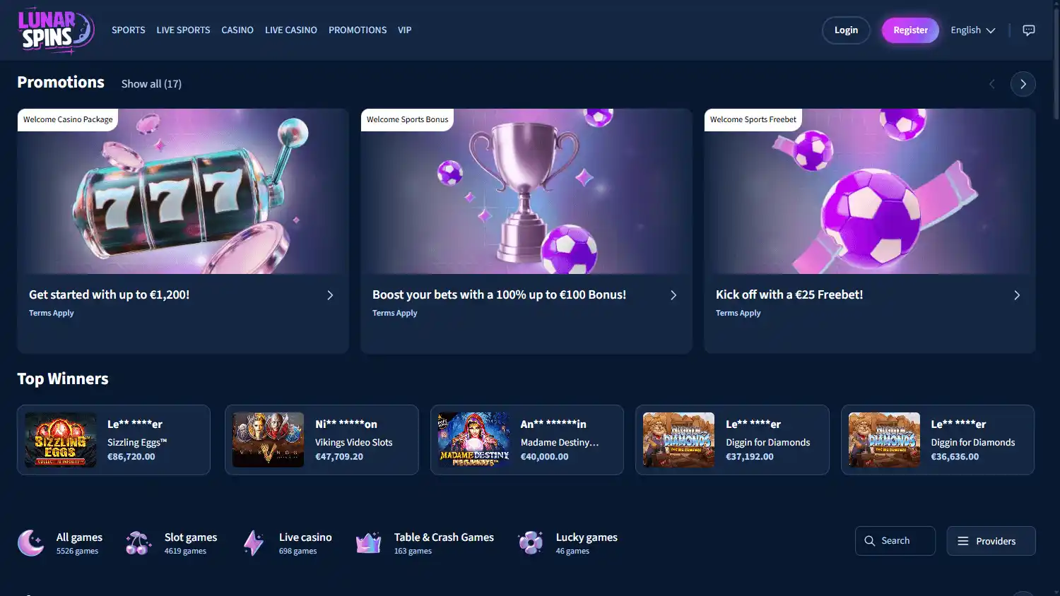Lunar Spins Casino screenshot 1