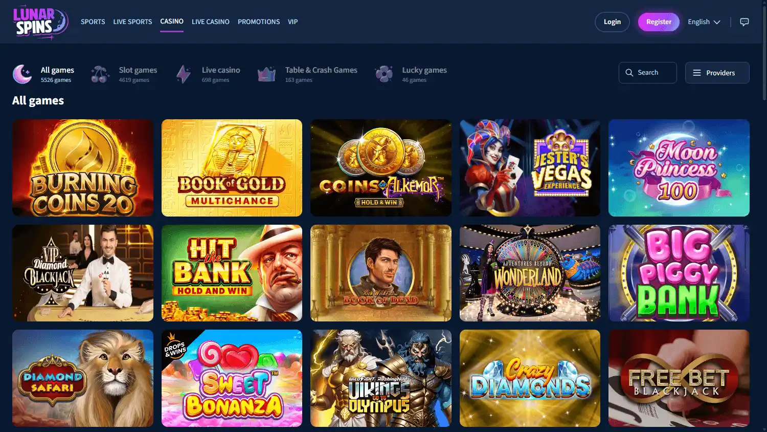 Lunar Spins Casino screenshot 2