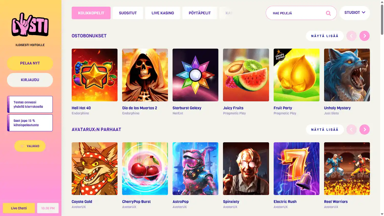 Lysti Casino screenshot 2