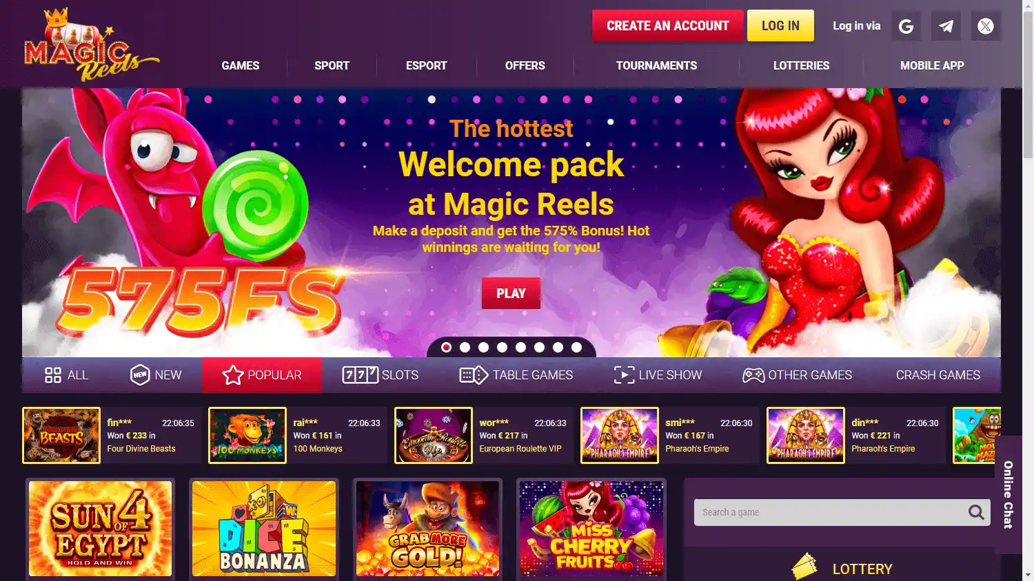 Magic Reels Casino screenshot 1