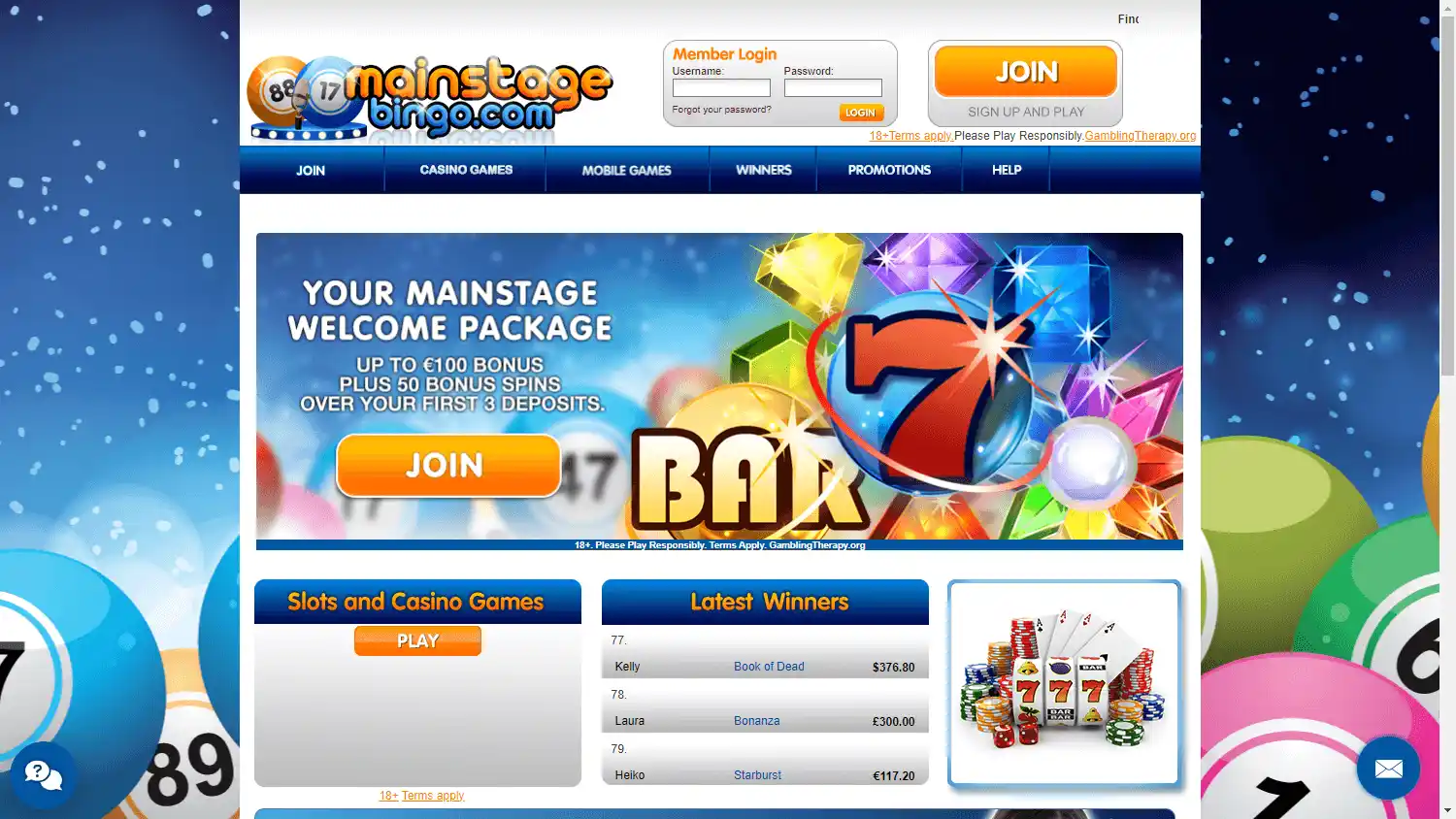 Mainstage Bingo Casino screenshot 1