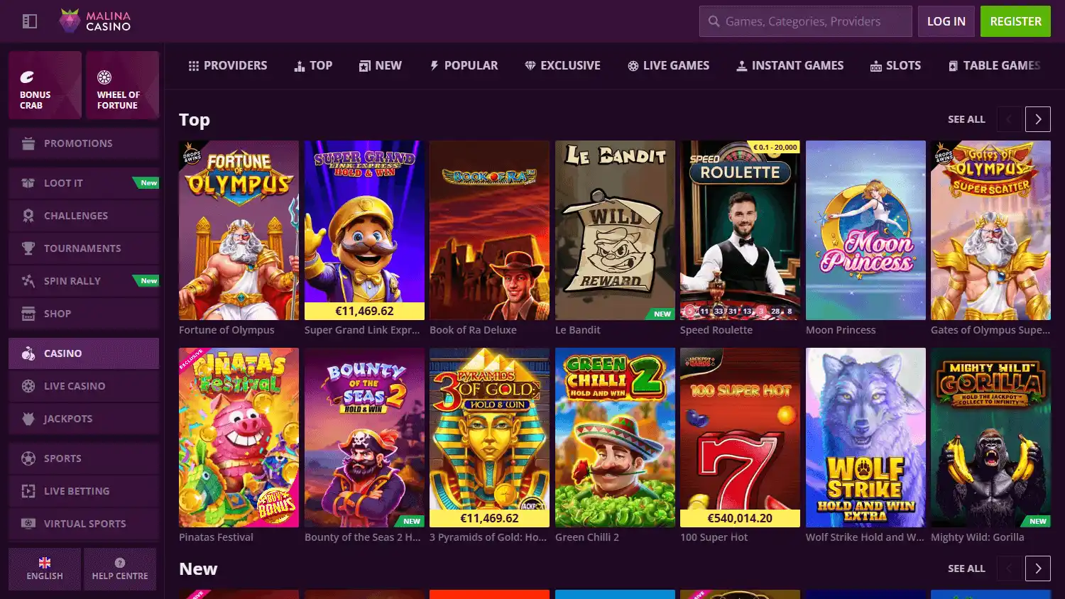 Malina Casino screenshot 2