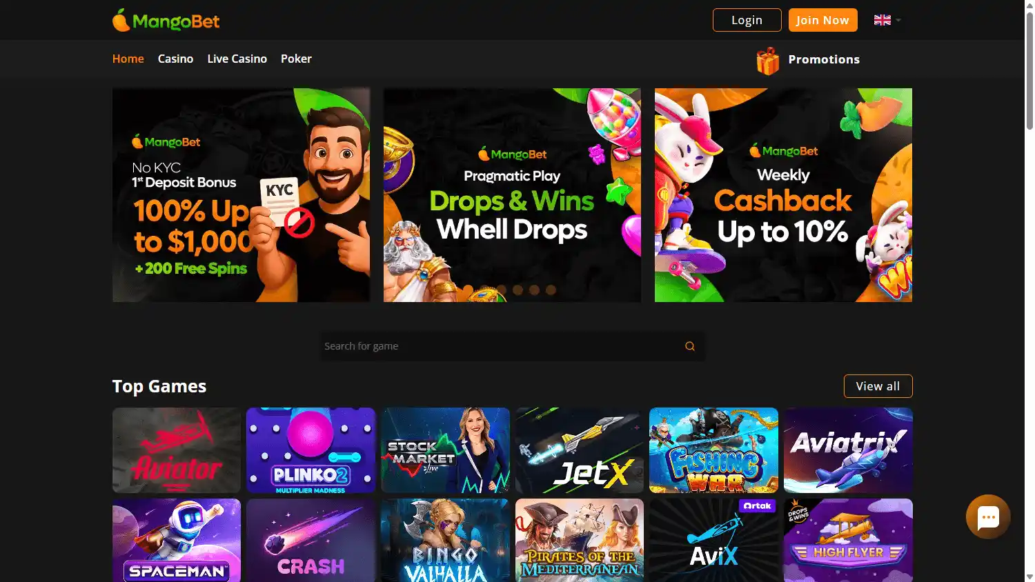 MangoBet Casino screenshot 1
