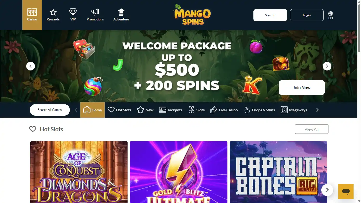 Mango Spins Casino screenshot 1