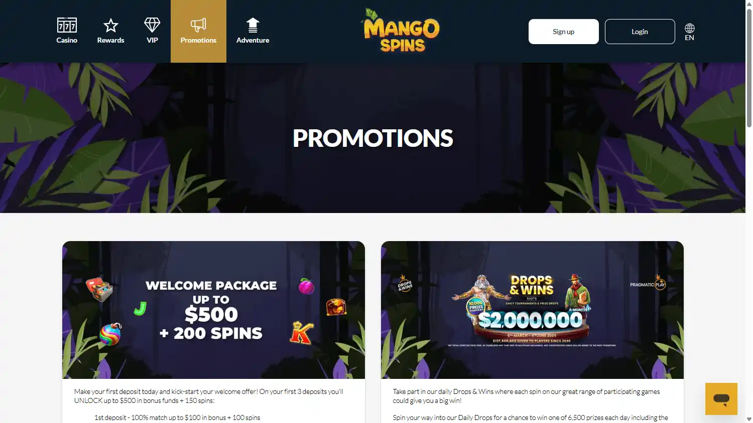 Mango Spins Casino screenshot 3