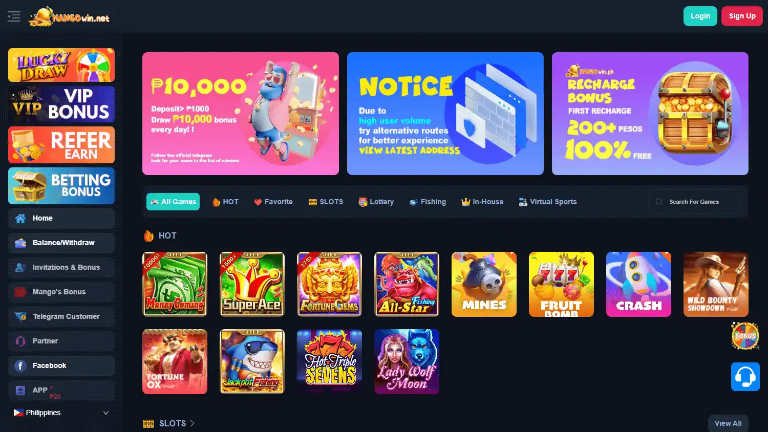 Mangowin Casino screenshot 1