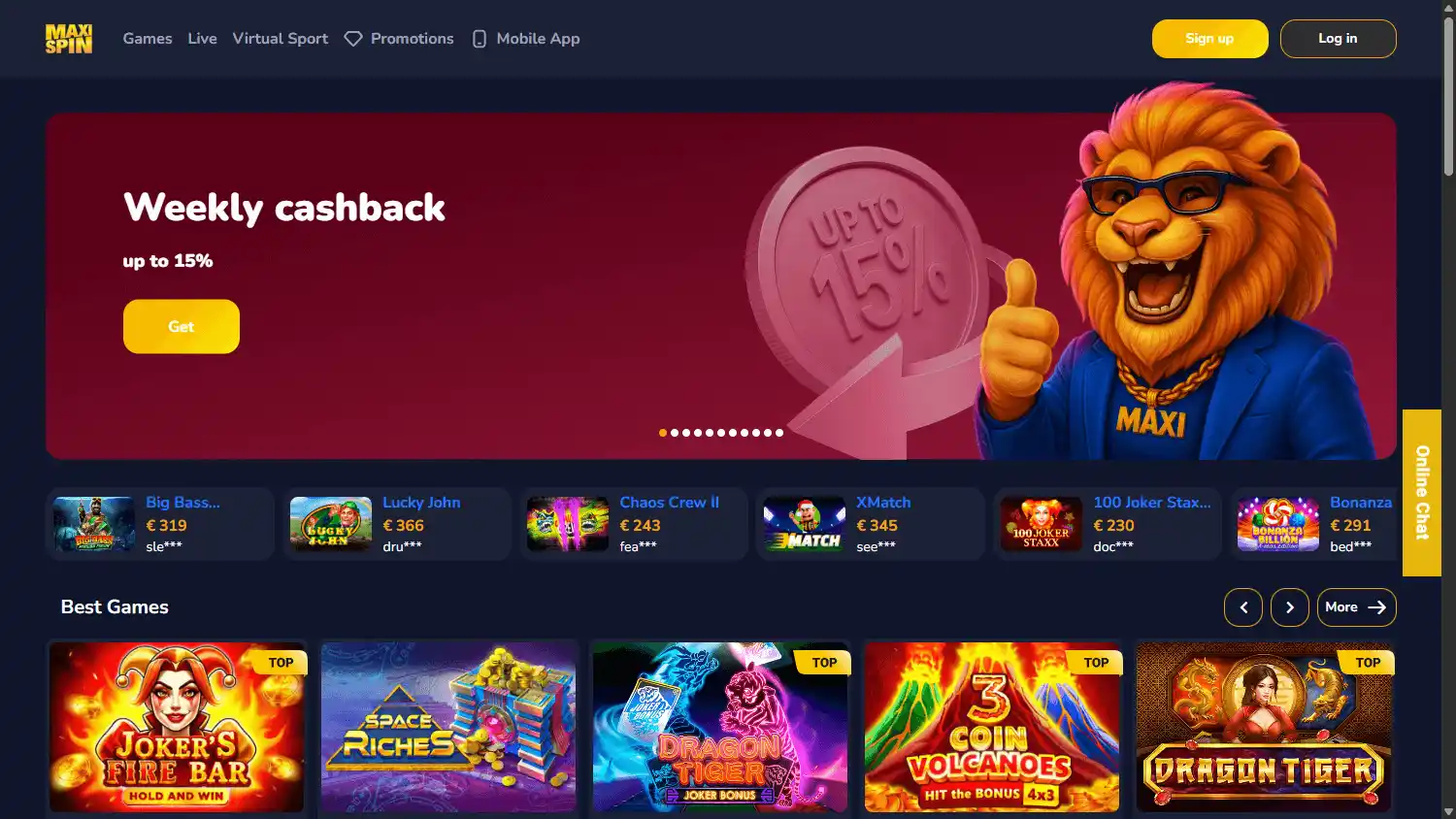 MaxiSpin Casino screenshot 1