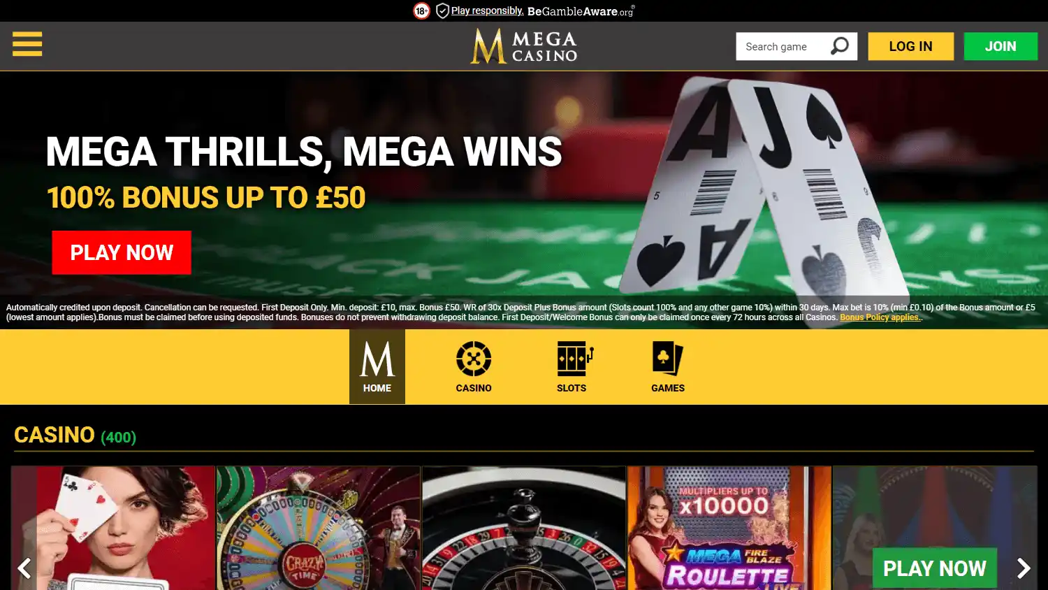 Mega Casino UK screenshot 1