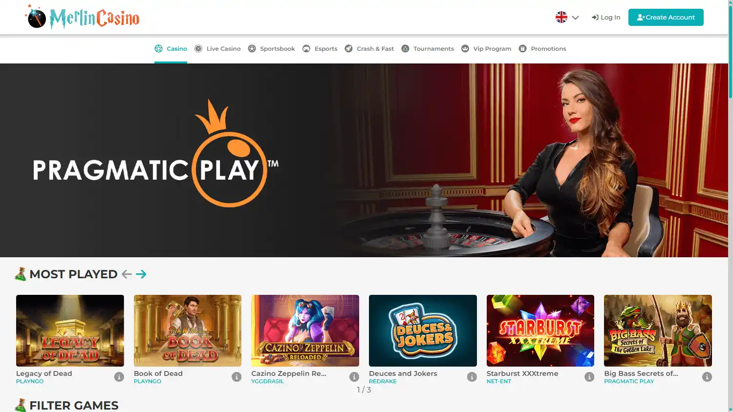 Merlin Casino screenshot 2