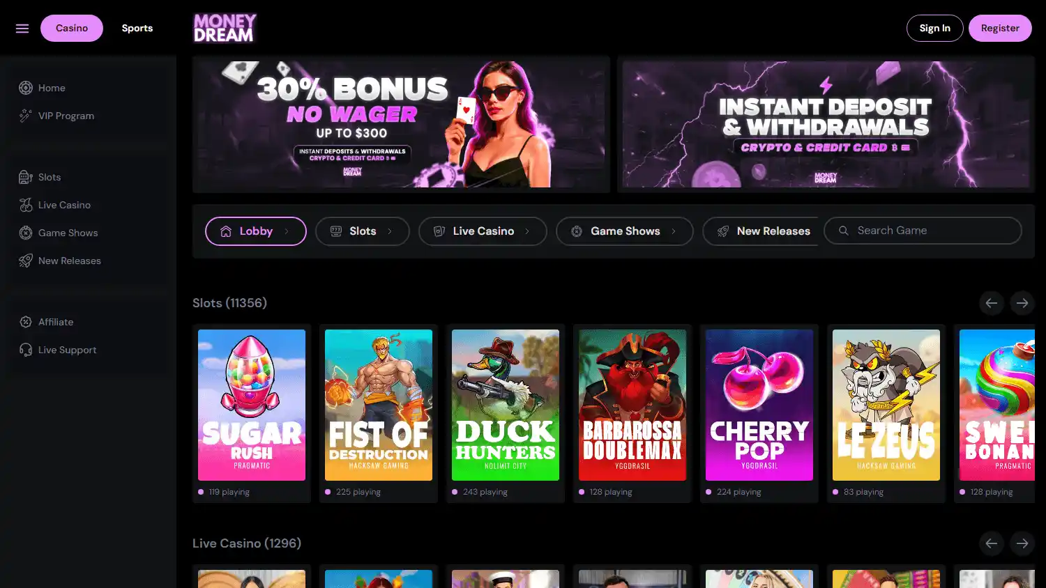 MoneyDream Casino screenshot 1