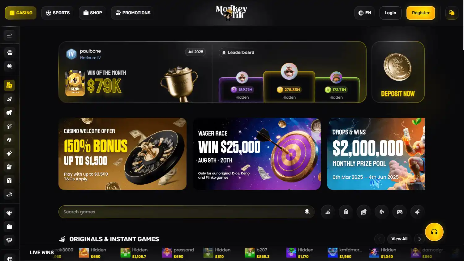 MonkeyTilt Casino screenshot 2