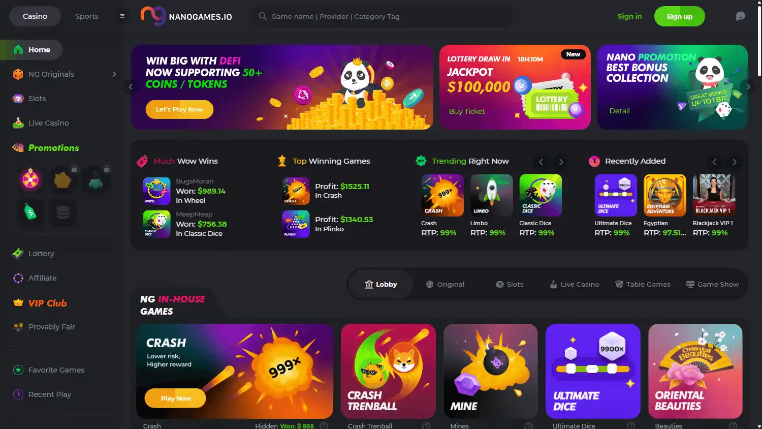 NANOGAMES.IO Casino screenshot 1
