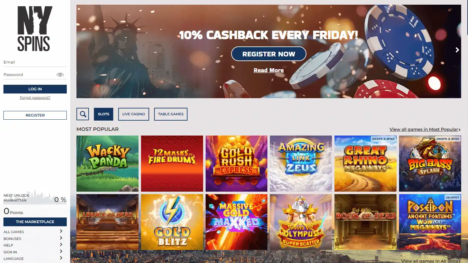 NYspins Casino screenshot 1