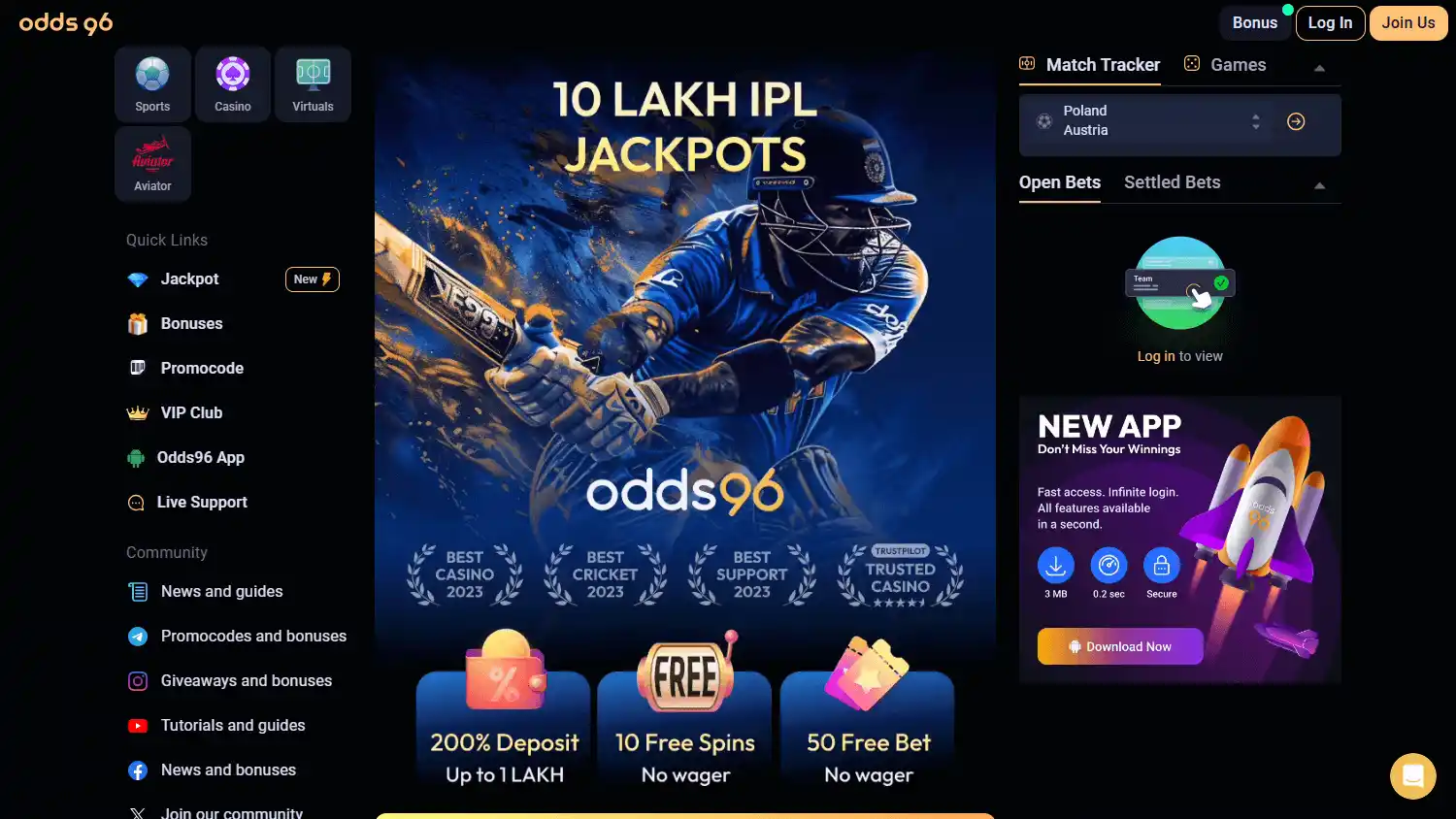 Odds96 Casino screenshot 1