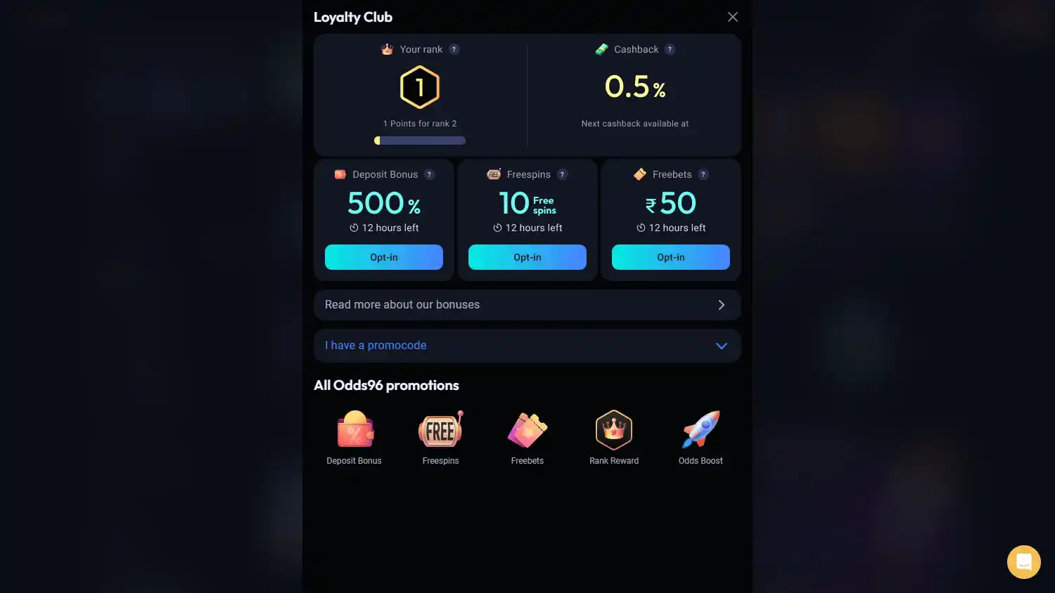 Odds96 Casino screenshot 3