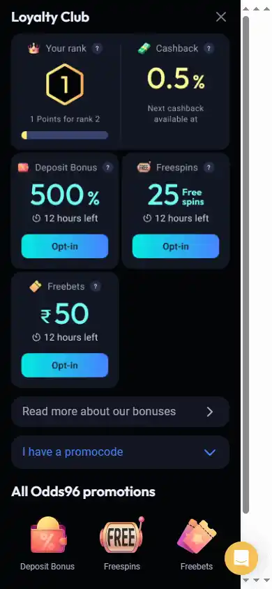 Odds96 Casino screenshot 6