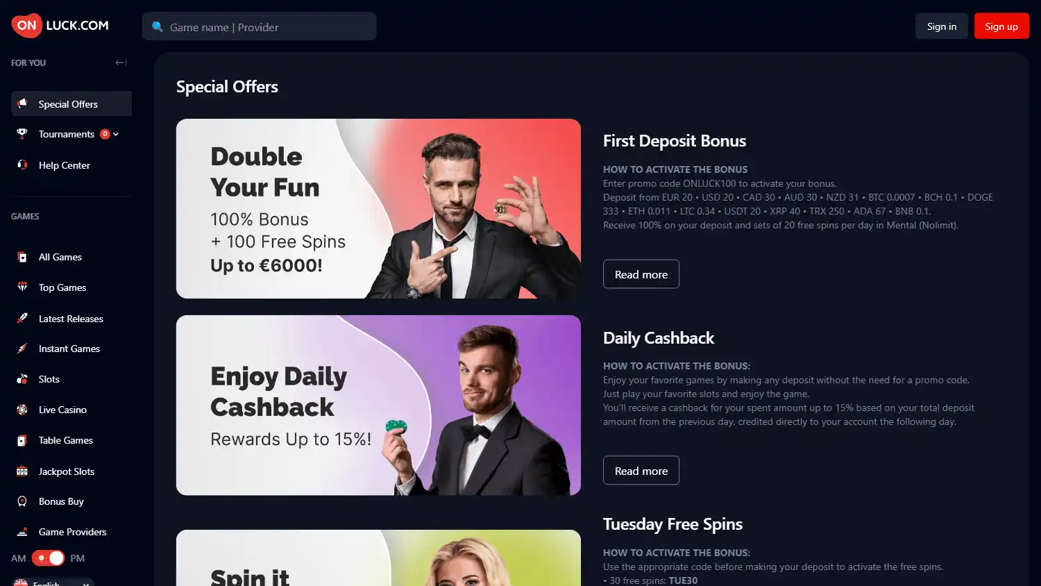 OnLuck Casino screenshot 2