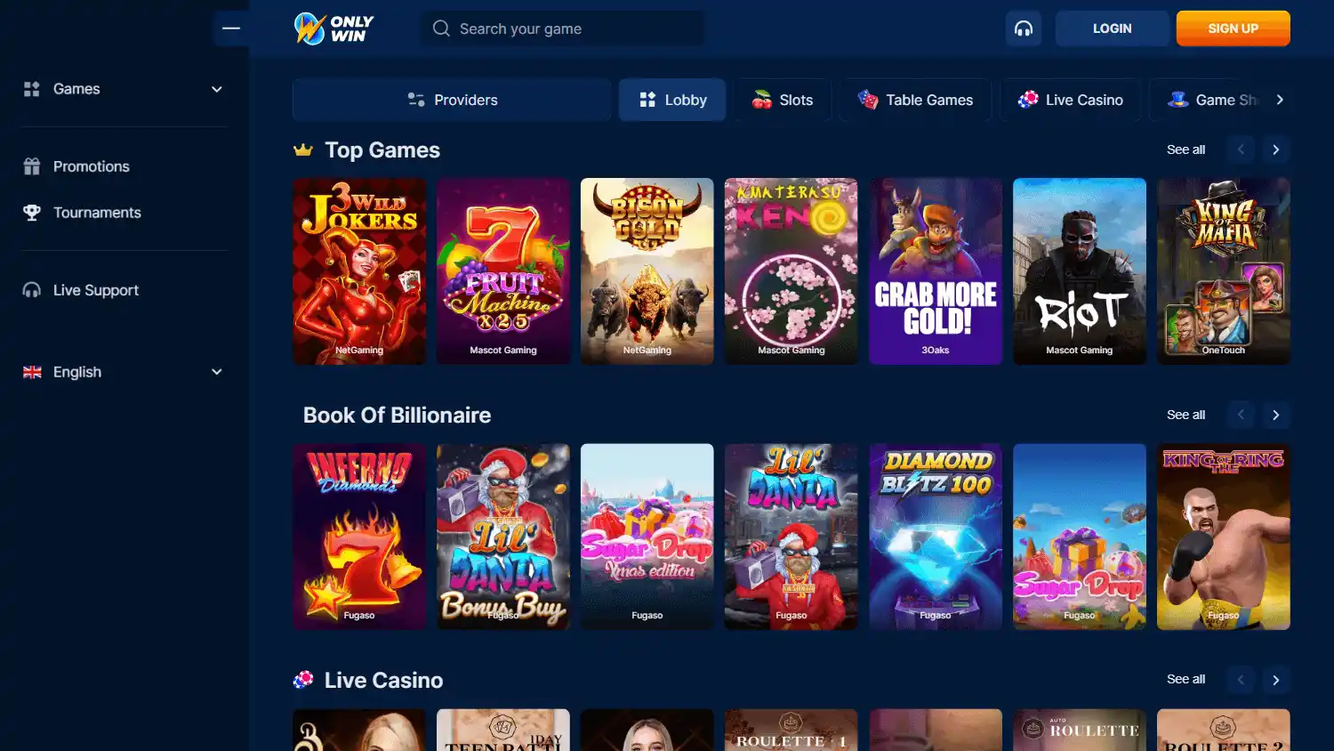 OnlyWin Casino screenshot 2