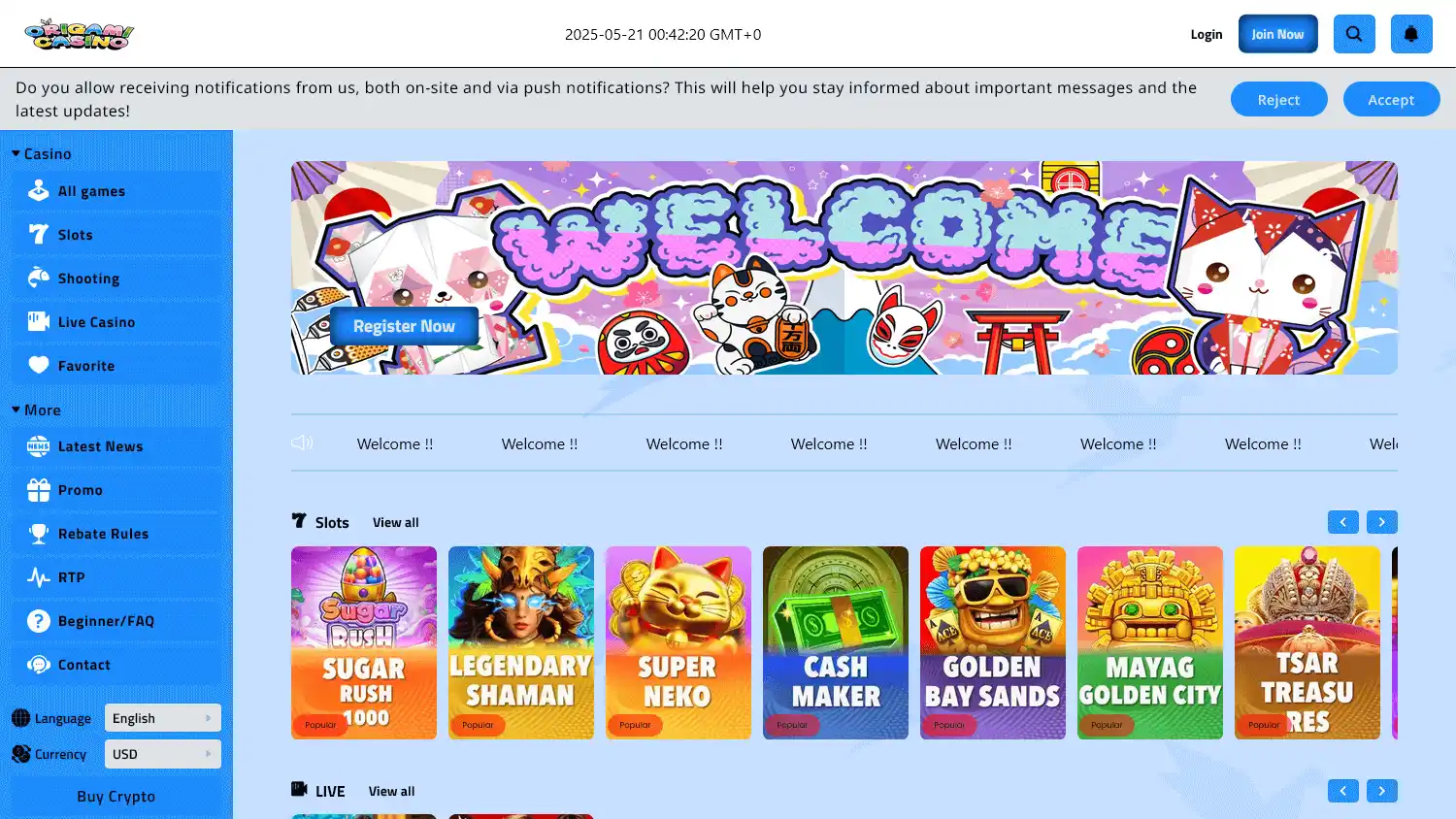 Origami Casino screenshot 1