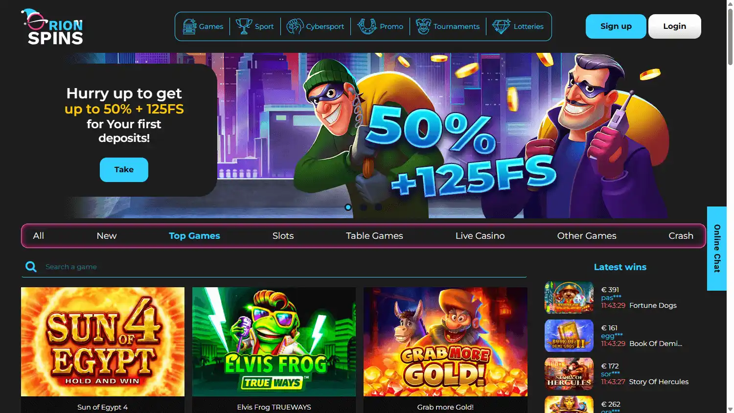 Orion Spins Casino screenshot 1