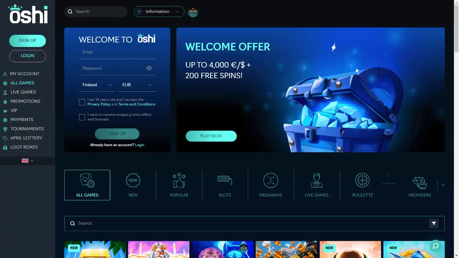 Oshi Casino screenshot 2