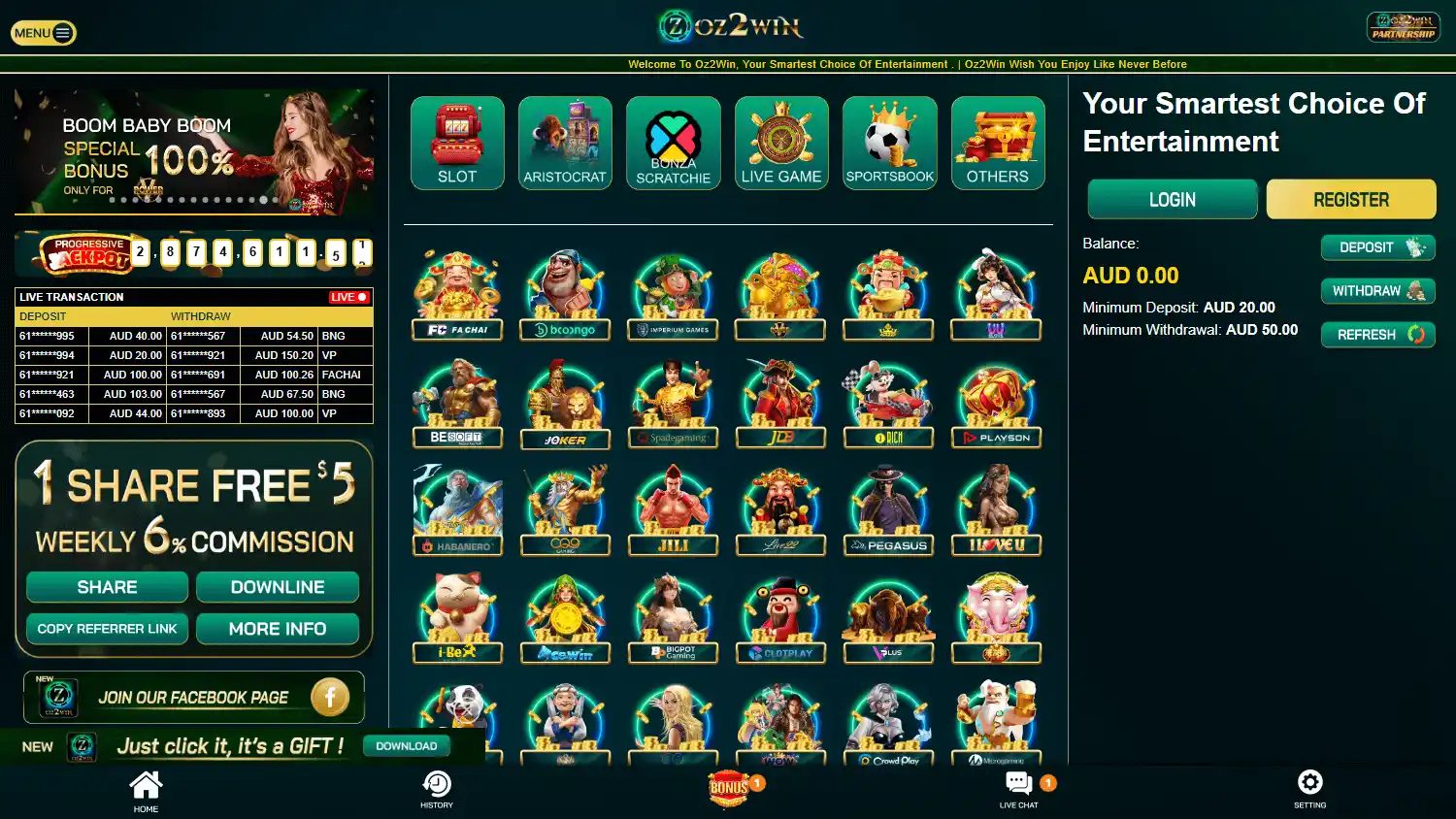 Oz2win Casino screenshot 1