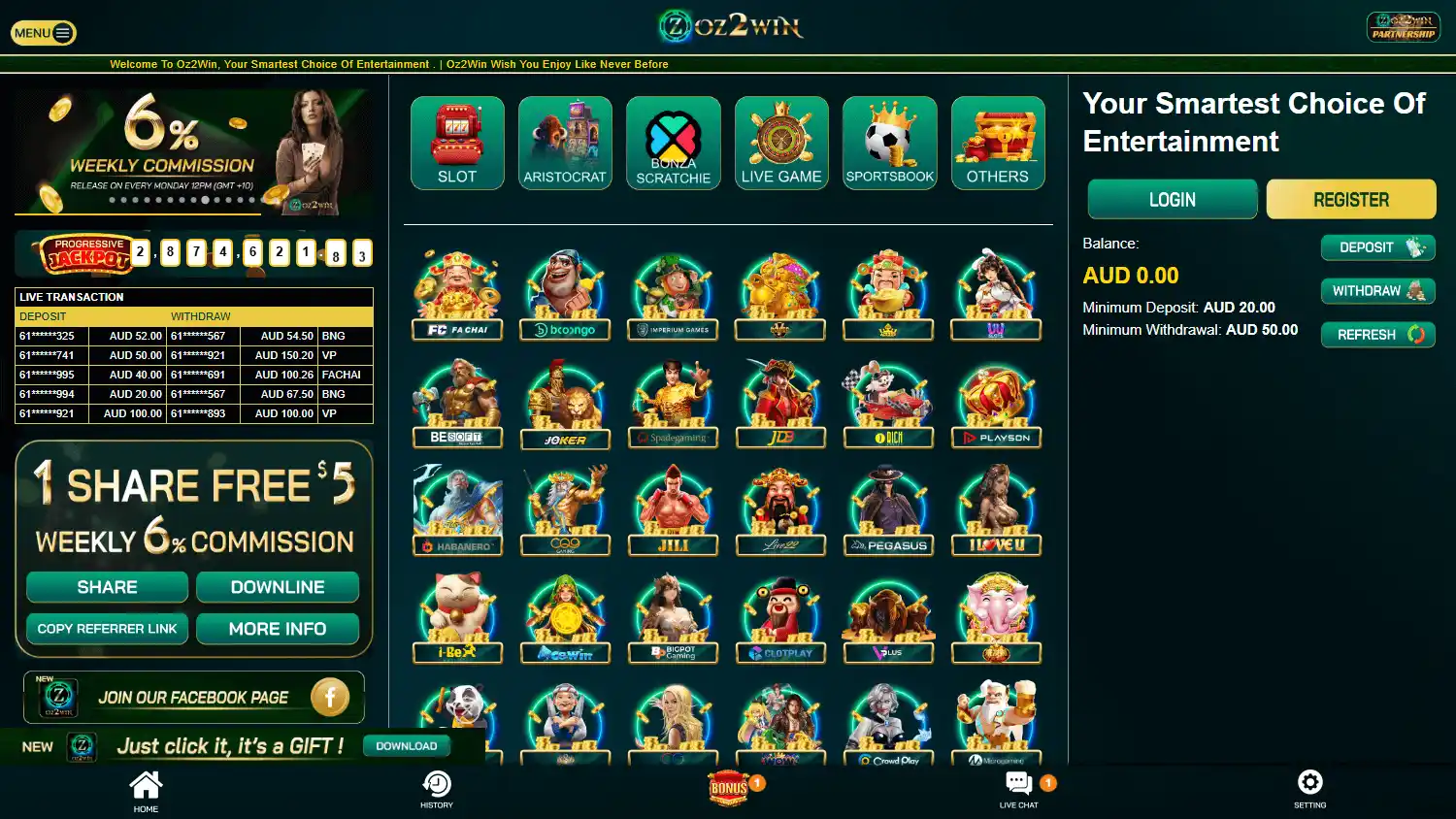 Oz2win Casino screenshot 2