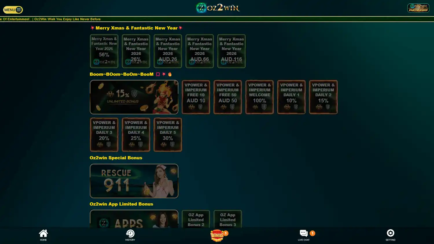 Oz2win Casino screenshot 3