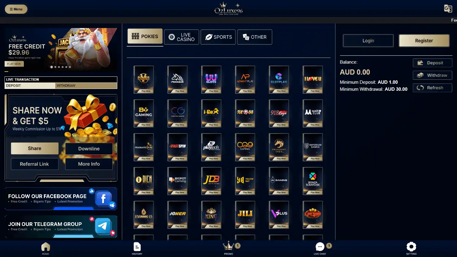 OzLuxe96 Casino screenshot 1