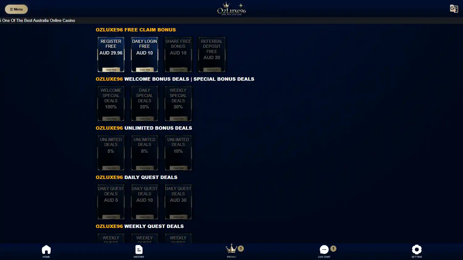 OzLuxe96 Casino screenshot 2