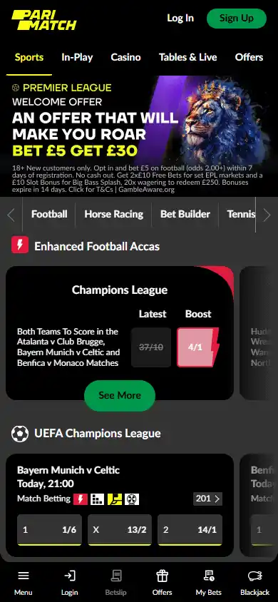 Parimatch Casino UK screenshot 5