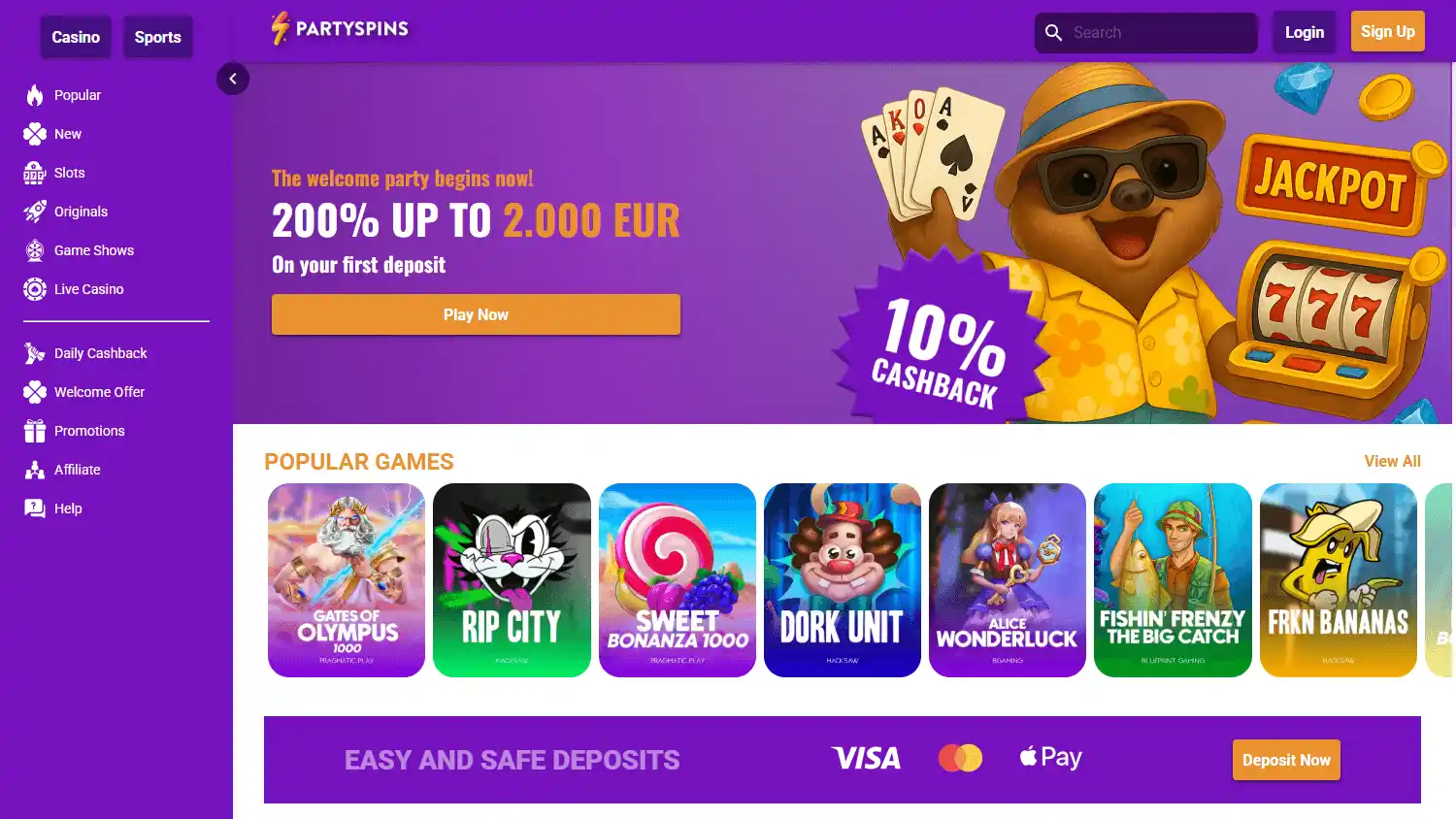 PartySpins Casino screenshot 1