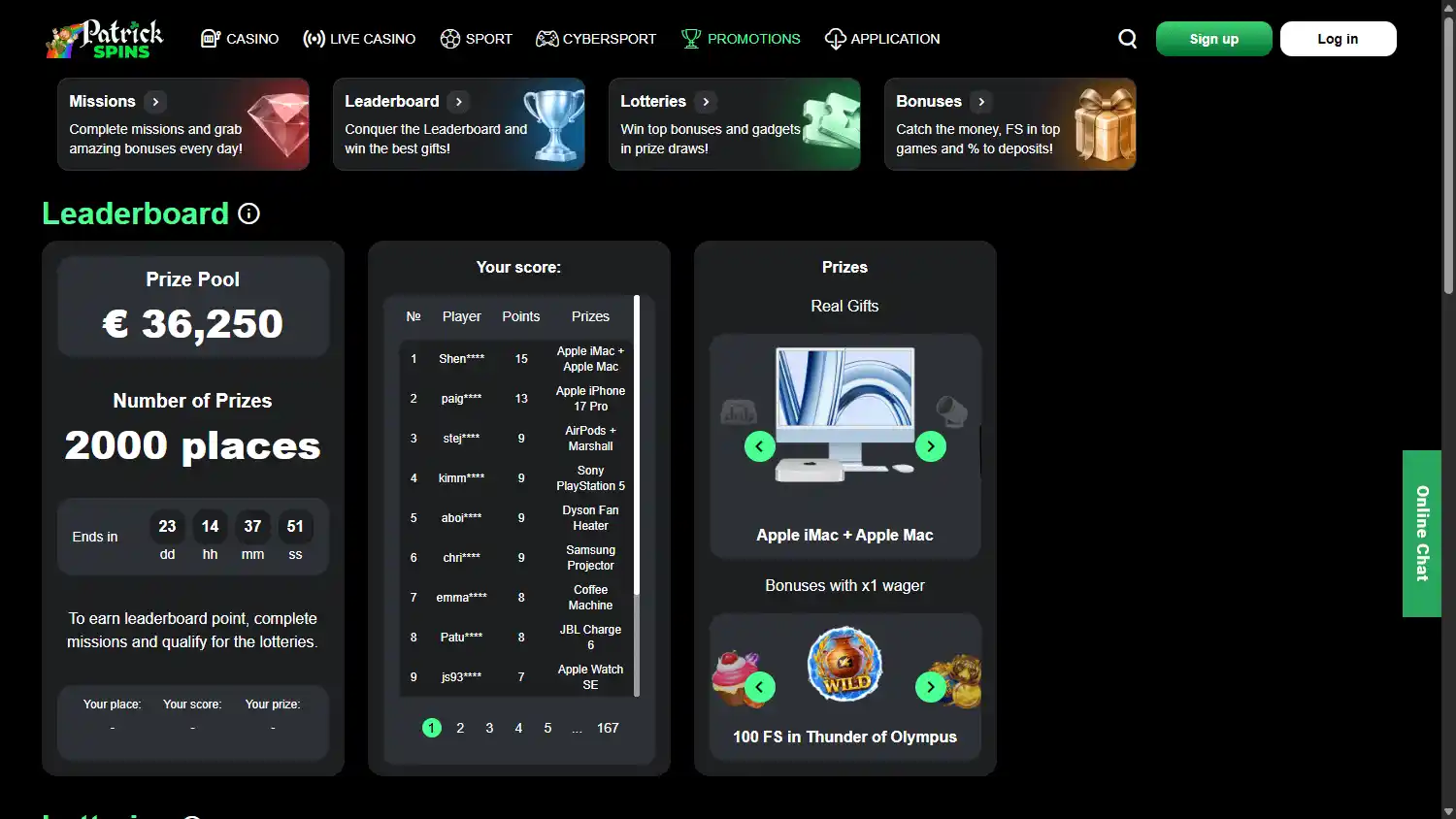Patrick Spins Casino screenshot 3