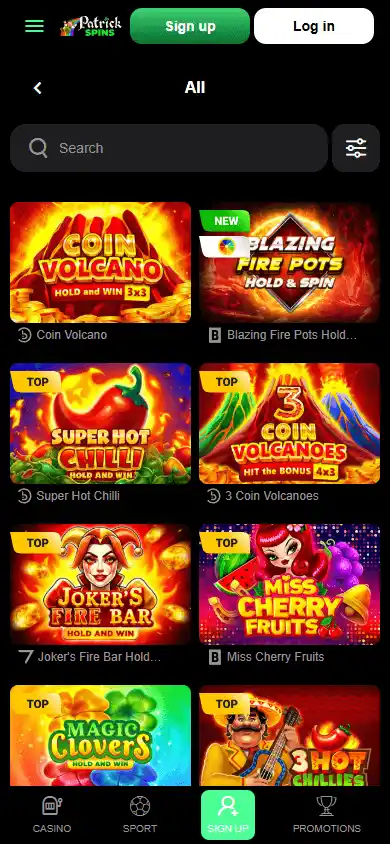 Patrick Spins Casino screenshot 5