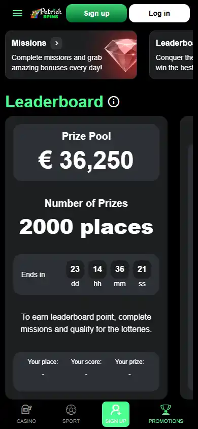 Patrick Spins Casino screenshot 6
