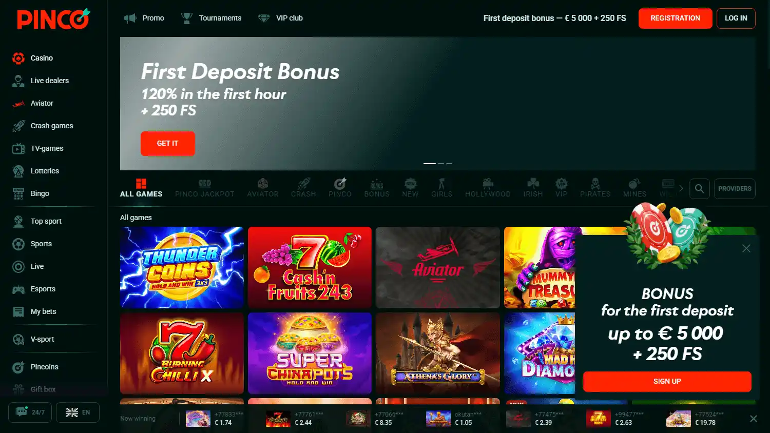 Pinco Casino screenshot 2