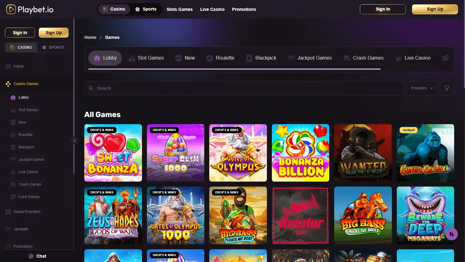Playbet.io Casino screenshot 2