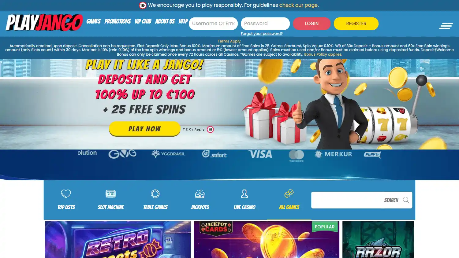 PlayJango Casino UK screenshot 1