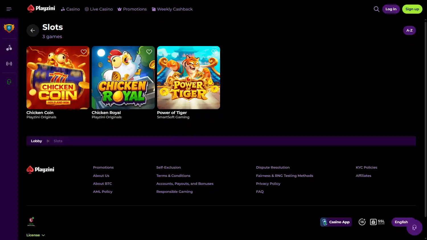 Playzini Casino screenshot 2