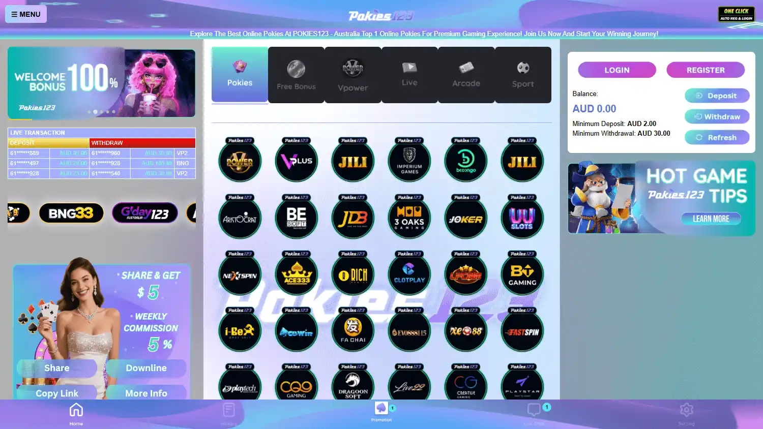Pokies123 Casino screenshot 1