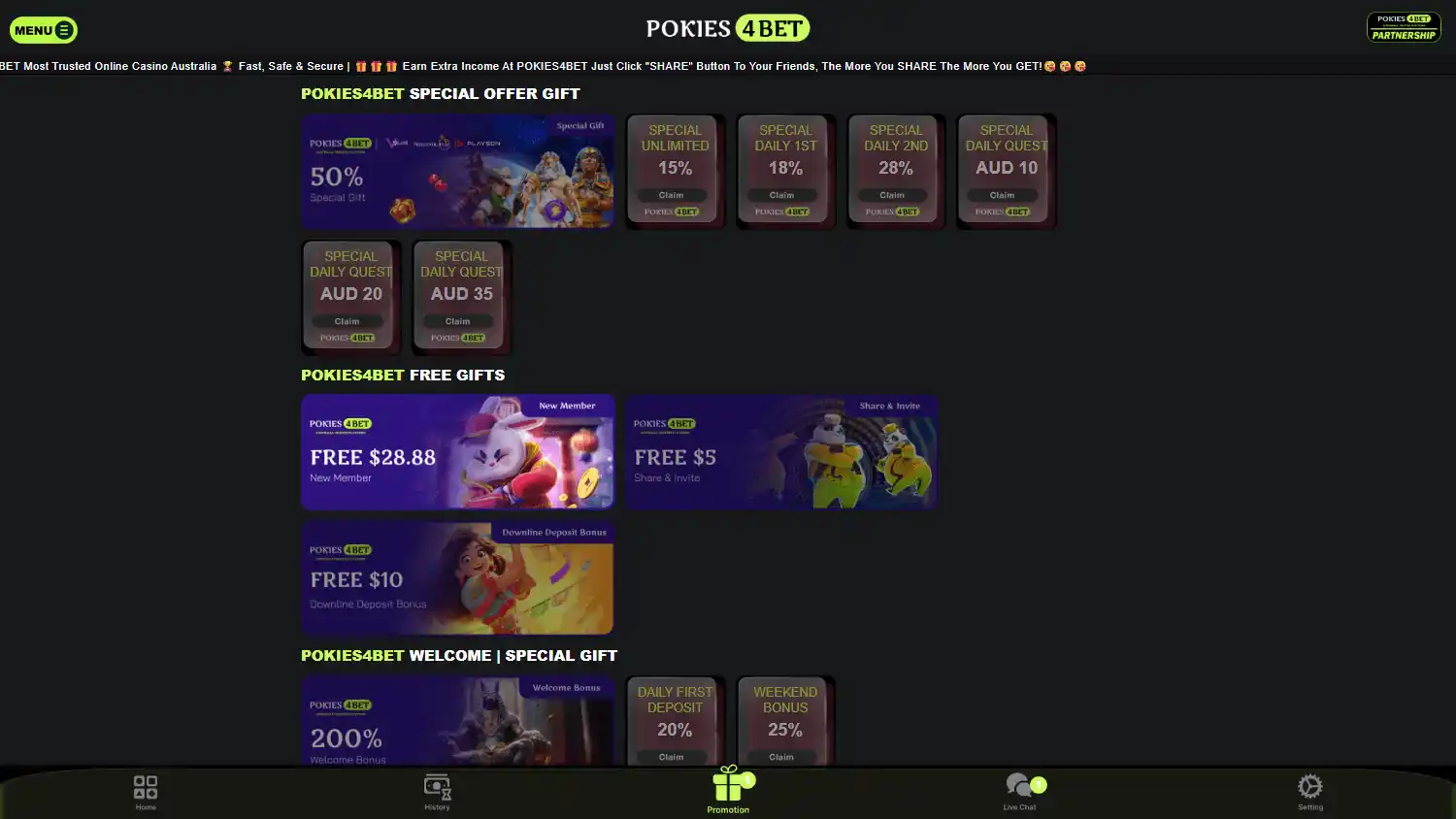 Pokies4Bet Casino screenshot 2