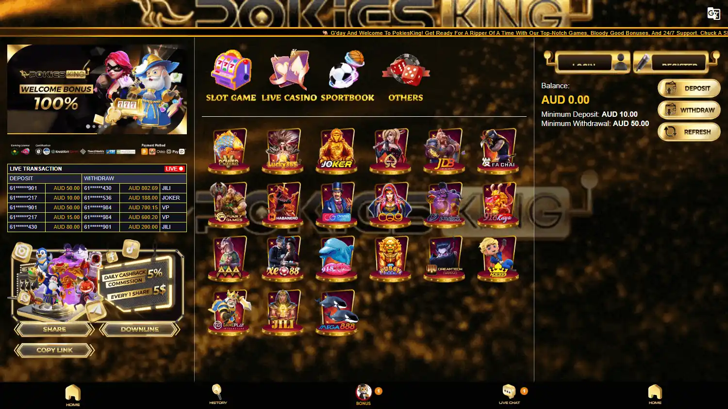 PokiesKing Casino screenshot 1