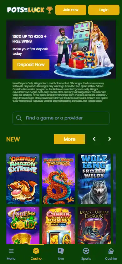 PotsOfLuck Casino screenshot 4