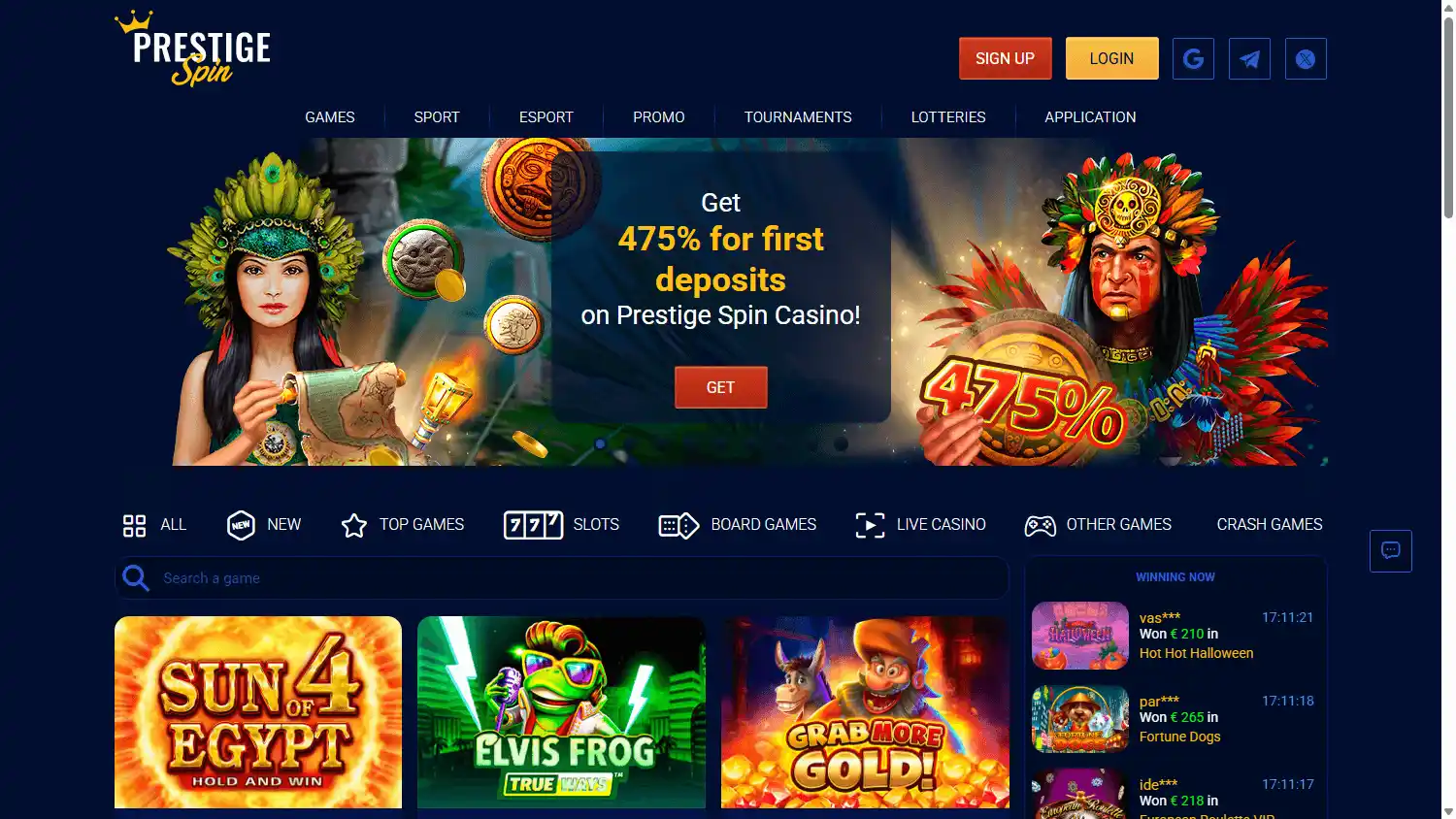 Prestige Spin Casino screenshot 1