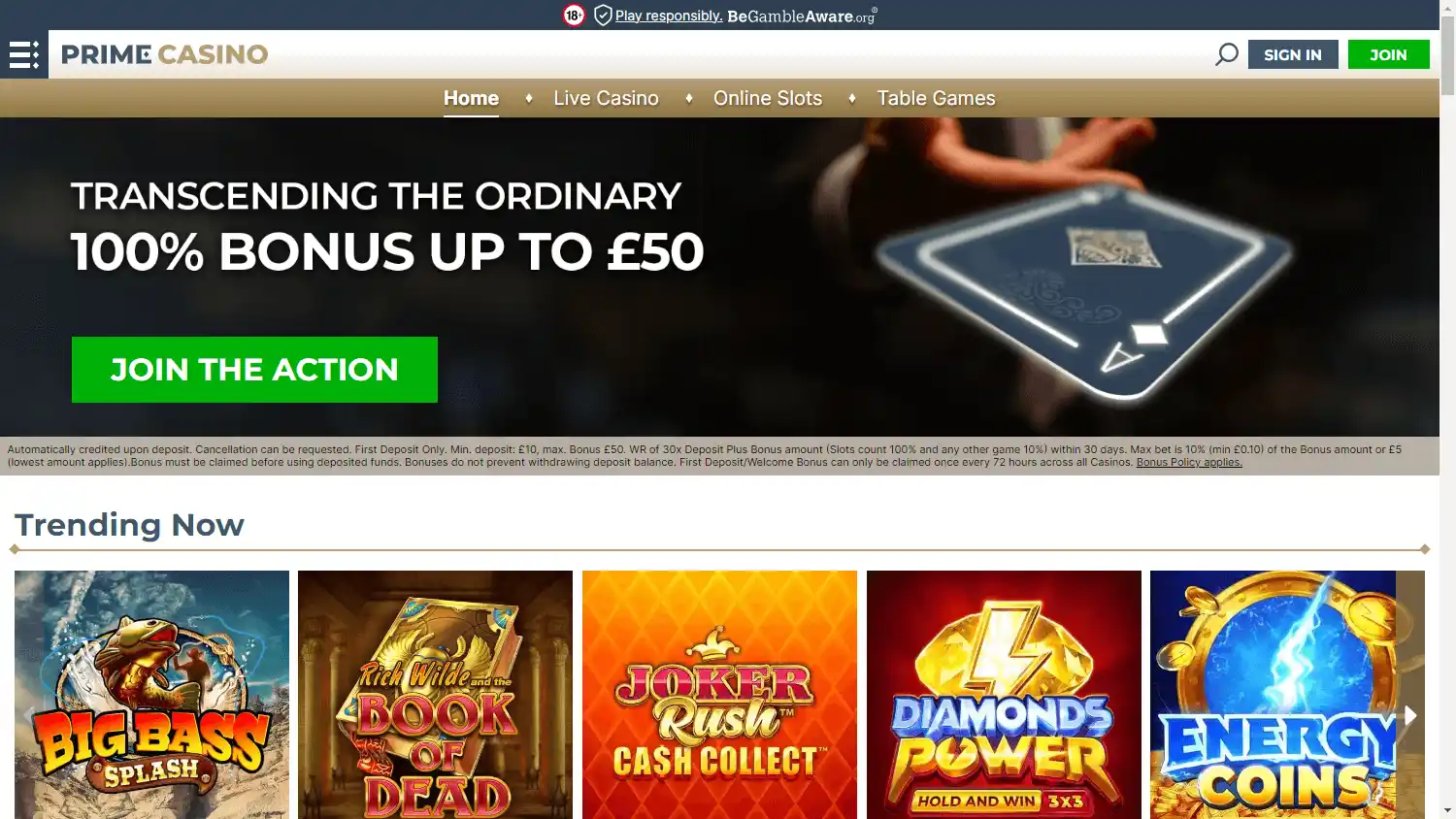 Prime Casino UK screenshot 1