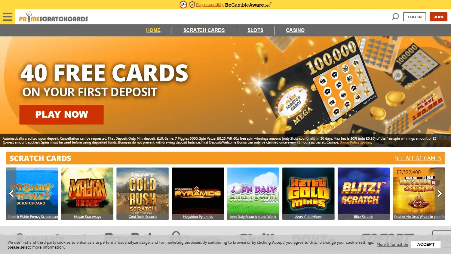 PrimeScratchCards Casino UK screenshot 1