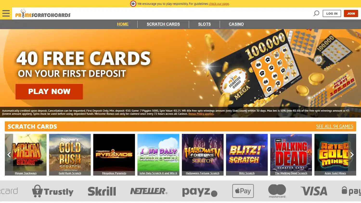 PrimeScratchCards Casino UK screenshot 2