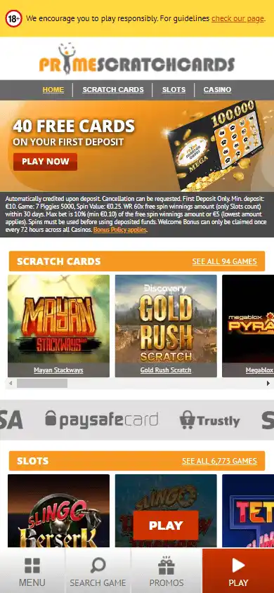 PrimeScratchCards Casino UK screenshot 5