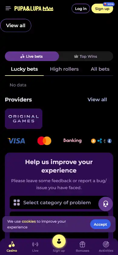Pupa&Lupa Casino screenshot 2