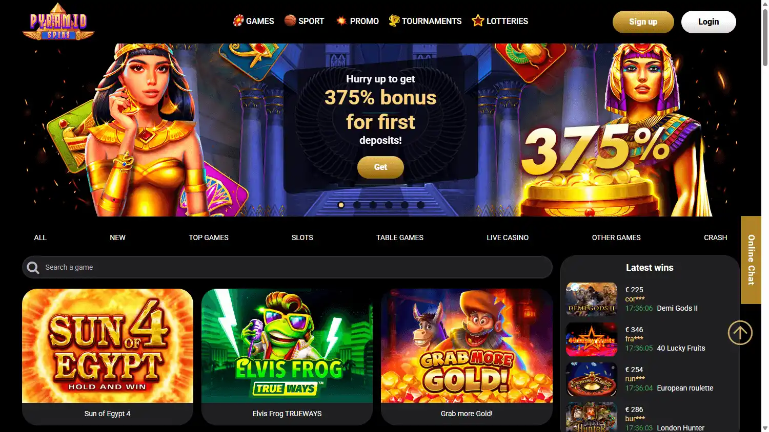Pyramid Spins Casino screenshot 1